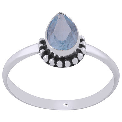 Alluring Rawa Work Around Blue Topaz Pear Shape 925 Sterling Solid Silver Ring - R1002489-11