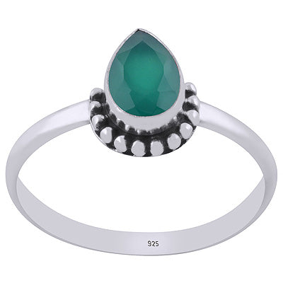 Alluring Rawa Work Around Green Onyx Pear Shape 925 Sterling Solid Silver Ring - R1002489-13