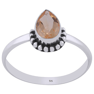 Alluring Rawa Work Around Citrine Pear Shape 925 Sterling Solid Silver Ring - R1002489-2