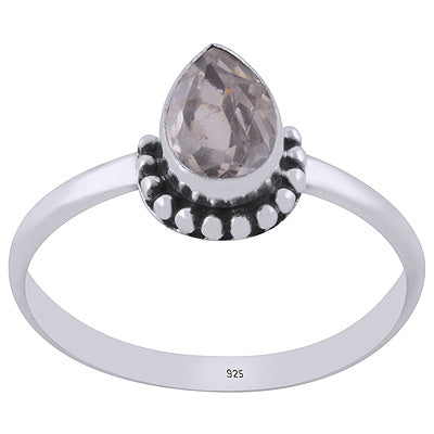 Alluring Rawa Work Around White Cubic Zirconia Pear Shape 925 Sterling Solid Silver Ring - R1002489-5