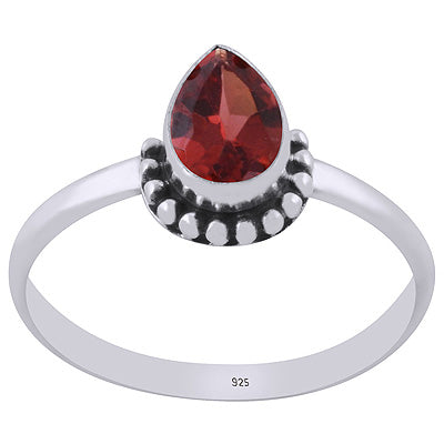 Alluring Rawa Work Around Garnet Pear Shape 925 Sterling Solid Silver Ring - R1002489-6