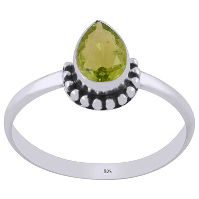 Alluring Rawa Work Around Peridot Pear Shape 925 Sterling Solid Silver Ring - R1002489-7