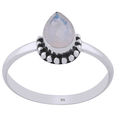 Alluring Rawa Work Around Rainbow Moonstone Pear Shape 925 Sterling Solid Silver Ring - R1002489-8