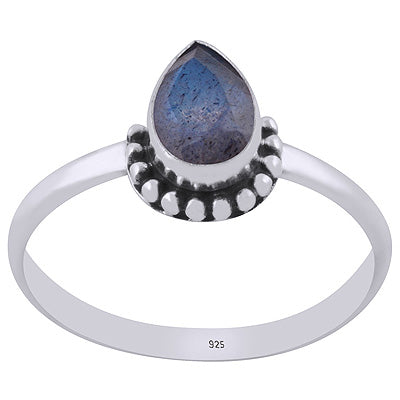 Alluring Rawa Work Around Labradorite Pear Shape 925 Sterling Solid Silver Ring - R1002489-9