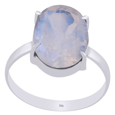 Alluring Prong Seated Gemstone Rainbow Moonstone Oval Shape 925 Sterling Solid Silver Ring - R1002496-102