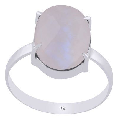 Alluring Prong Seated Gemstone Rainbow Moonstone Oval Shape 925 Sterling Solid Silver Ring - R1002496-103