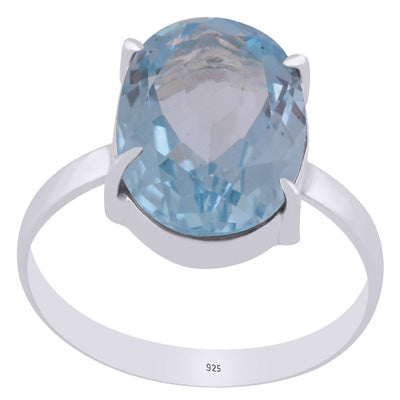 Alluring Prong Seated Gemstone Blue Topaz Oval Shape 925 Sterling Solid Silver Ring - R1002496-104