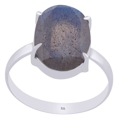 Alluring Prong Seated Gemstone Labradorite Oval Shape 925 Sterling Solid Silver Ring - R1002496-14
