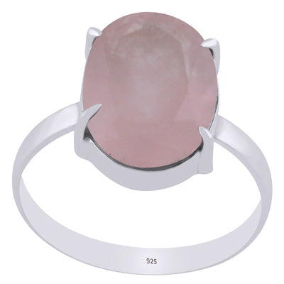 Alluring Prong Seated Gemstone Rose Quartz Oval Shape 925 Sterling Solid Silver Ring - R1002496-7
