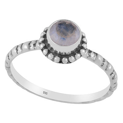 Gorgeous Rawa Around Rainbow Moonstone Round Shape 925 Sterling Solid Silver Ring - R1002497-5