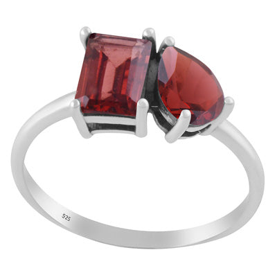 Stunning Multicolour Gemstones Studded Garnet Rectangle,Pear Shape 925 Sterling Solid Silver Ring - R1002506-2