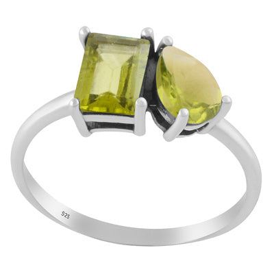 Stunning Multicolour Gemstones Studded Peridot Rectangle,Pear Shape 925 Sterling Solid Silver Ring - R1002506-3