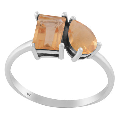 Stunning Multicolour Gemstones Studded Citrine Rectangle,Pear Shape 925 Sterling Solid Silver Ring - R1002506-4
