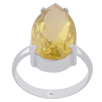 Beautiful Prong Seated Gemstone Lemon Topaz Pear Shape 925 Sterling Solid Silver Ring - R1002507-20