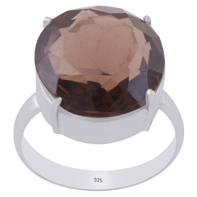 Beautiful Prong Seated Gemstone Smoky Topaz Round Shape 925 Sterling Solid Silver Ring - R1002507-8