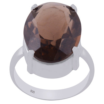 Beautiful Prong Seated Gemstone Smoky Topaz Oval Shape 925 Sterling Solid Silver Ring - R1002507-9