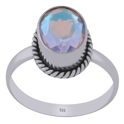 Authentic Wire Work Around White Mystic Opal Oval Shape 925 Sterling Solid Silver Ring - R1002511-1
