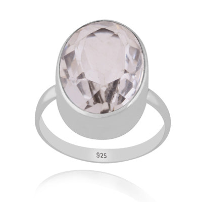 Plain Collet Natural Crystal Oval Shape 925 Sterling Solid Silver Ring - R1002516-13