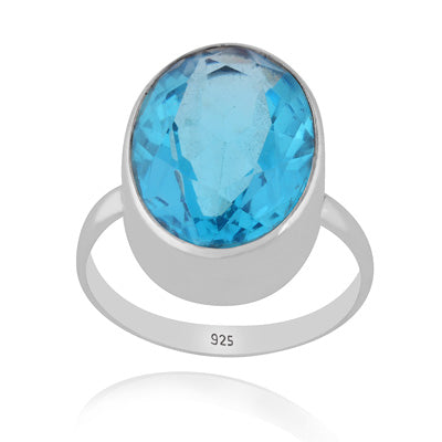 Plain Collet Natural Cubic Zirconia Oval Shape 925 Sterling Solid Silver Ring - R1002516-14