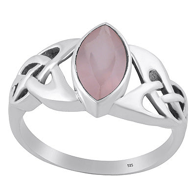 Gorgeous Celtic knot Rose Quartz Marquise Shape 925 Sterling Solid Silver Ring - R1002520-11