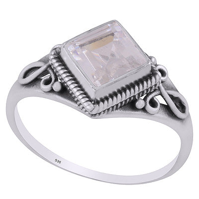 Beautifully Handcrafted Wire Work White Cubic Zirconia Rhombus Shape 925 Sterling Solid Silver Ring - R1002521-13
