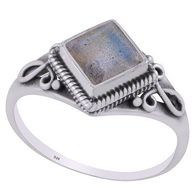 Beautifully Handcrafted Wire Work Labradorite Rhombus Shape 925 Sterling Solid Silver Ring - R1002521-6