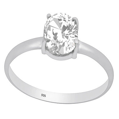 Beautiful Prong Setting Around White Cubic Zirconia Oval Shape 925 Sterling Solid Silver Ring - R1002522-13