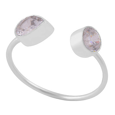 Alluring Two Stone N Shaped White Cubic Zirconia Round , Pear Shape 925 Sterling Solid Silver Ring - R1002524-13