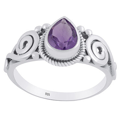Stunning Rawa And Quail Design Amethyst Round Shape 925 Sterling Solid Silver Rings - R1002525-1