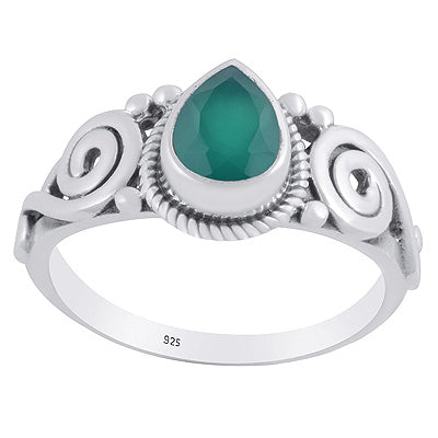 Stunning Rawa And Quail Design Green Onyx Round Shape 925 Sterling Solid Silver Rings - R1002525-10