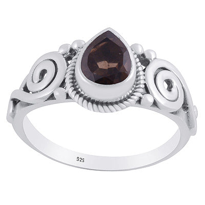 Stunning Rawa And Quail Design Smoky Topaz Round Shape 925 Sterling Solid Silver Rings - R1002525-7