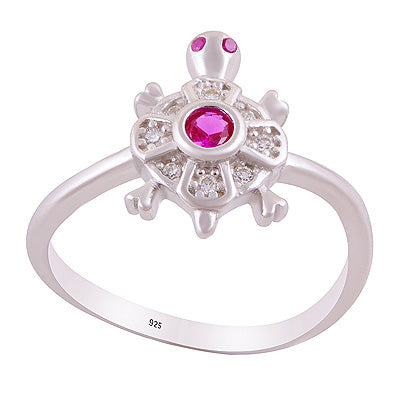 Alluring Turtle Cz Gemstone Studded Around Cubic Zirconia Round Shape 925 Sterling Solid Silver Ring - R1002527-12
