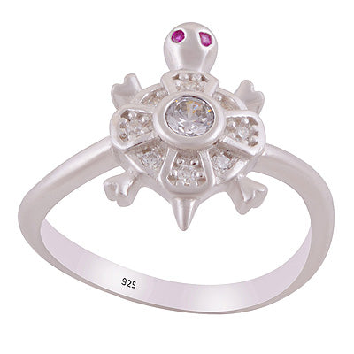 Alluring Turtle Cz Gemstone Studded Around Cubic Zirconia Round Shape 925 Sterling Solid Silver Ring - R1002527-14
