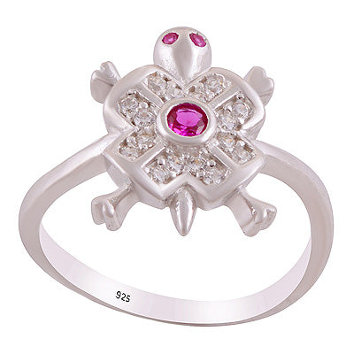 Alluring Turtle Cz Gemstone Studded Around Cubic Zirconia Round Shape 925 Sterling Solid Silver Ring - R1002527-17