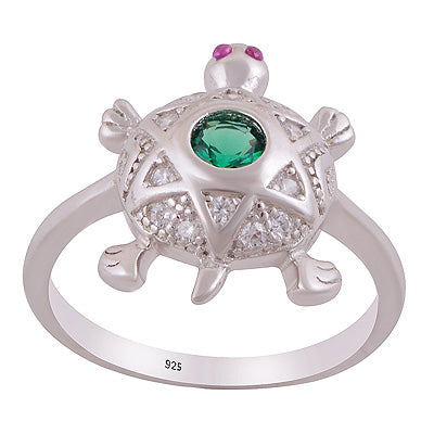 Alluring Turtle Cz Gemstone Studded Around Cubic Zirconia Round Shape 925 Sterling Solid Silver Ring - R1002527-19