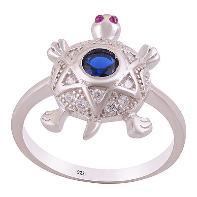 Alluring Turtle Cz Gemstone Studded Around Cubic Zirconia Round Shape 925 Sterling Solid Silver Ring - R1002527-20