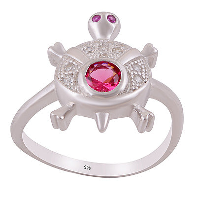 Alluring Turtle Cz Gemstone Studded Around Cubic Zirconia Round Shape 925 Sterling Solid Silver Ring - R1002527-21