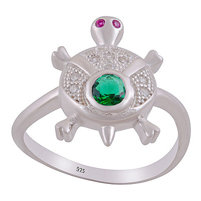 Alluring Turtle Cz Gemstone Studded Around Cubic Zirconia Round Shape 925 Sterling Solid Silver Ring - R1002527-22
