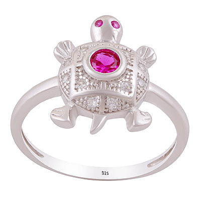 Alluring Turtle Cz Gemstone Studded Around Cubic Zirconia Round Shape 925 Sterling Solid Silver Ring - R1002527-23