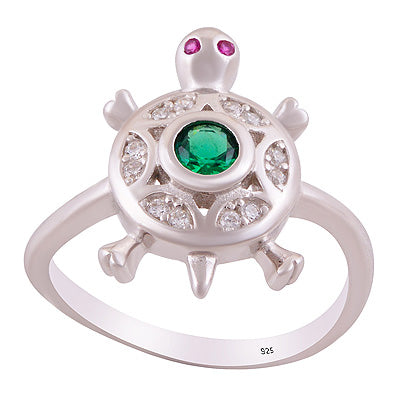 Alluring Turtle Cz Gemstone Studded Around Cubic Zirconia Round Shape 925 Sterling Solid Silver Ring - R1002527-24