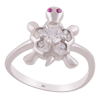 Alluring Turtle Cz Gemstone Studded Around Cubic Zirconia Round Shape 925 Sterling Solid Silver Ring - R1002527-26