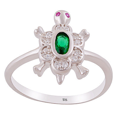 Alluring Turtle Cz Gemstone Studded Around Cubic Zirconia Oval,Round Shape 925 Sterling Solid Silver Ring - R1002527-5