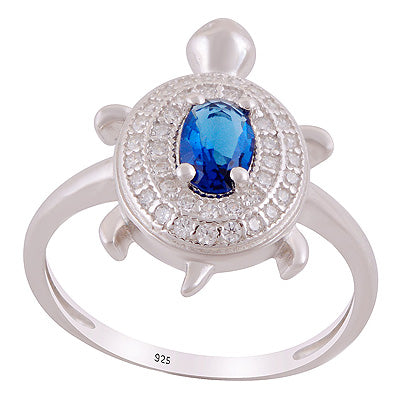 Alluring Turtle Cz Gemstone Studded Around Cubic Zirconia Oval,Round Shape 925 Sterling Solid Silver Ring - R1002527-6