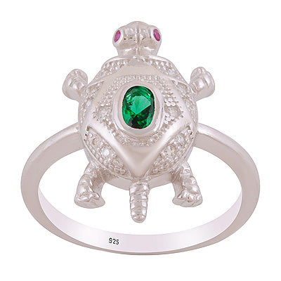 Alluring Turtle Cz Gemstone Studded Around Cubic Zirconia Oval,Round Shape 925 Sterling Solid Silver Ring - R1002527-7