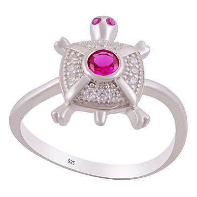 Alluring Turtle Cz Gemstone Studded Around Cubic Zirconia Round Shape 925 Sterling Solid Silver Ring - R1002527-9