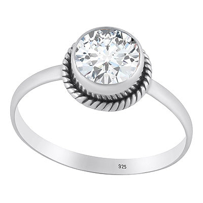 Authentic Wire Work Around White Topaz Round Shape 925 Sterling Solid Silver Ring - R1002529-1