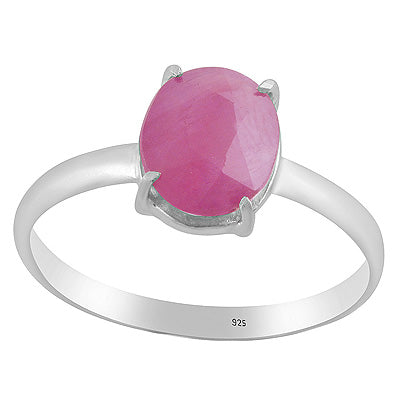 Alluring Prong Seated Gemstone Ruby Oval Shape 925 Sterling Solid Silver Ring - R1002531-1