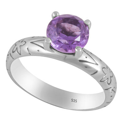 Alluring Prong Seated Gemstone Amethyst Round Shape 925 Sterling Solid Silver Ring - R1002532-1