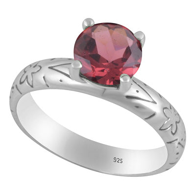 Alluring Prong Seated Gemstone Garnet Round Shape 925 Sterling Solid Silver Ring - R1002532-2