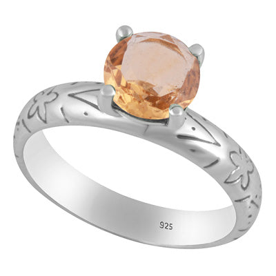 Alluring Prong Seated Gemstone Citrine Round Shape 925 Sterling Solid Silver Ring - R1002532-3